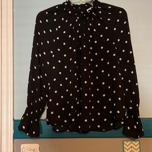 Loft Blouse Size M. Black with cream Polk-a-dots.